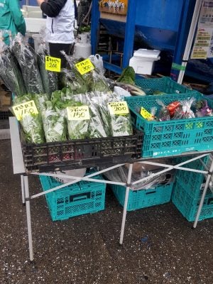船橋漁港の朝市では野菜を販売。いろんな珍しい野菜が